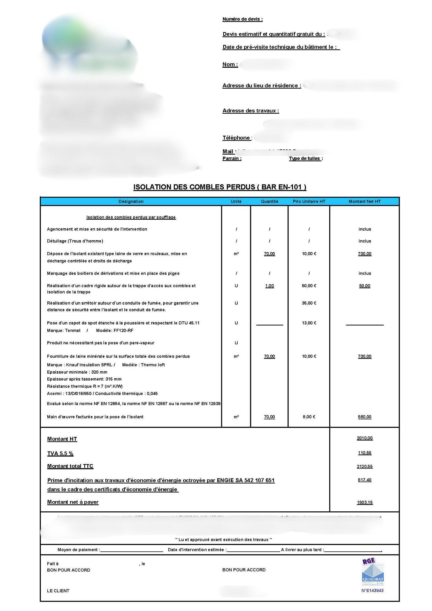 tarif isolation des combles par soufflage